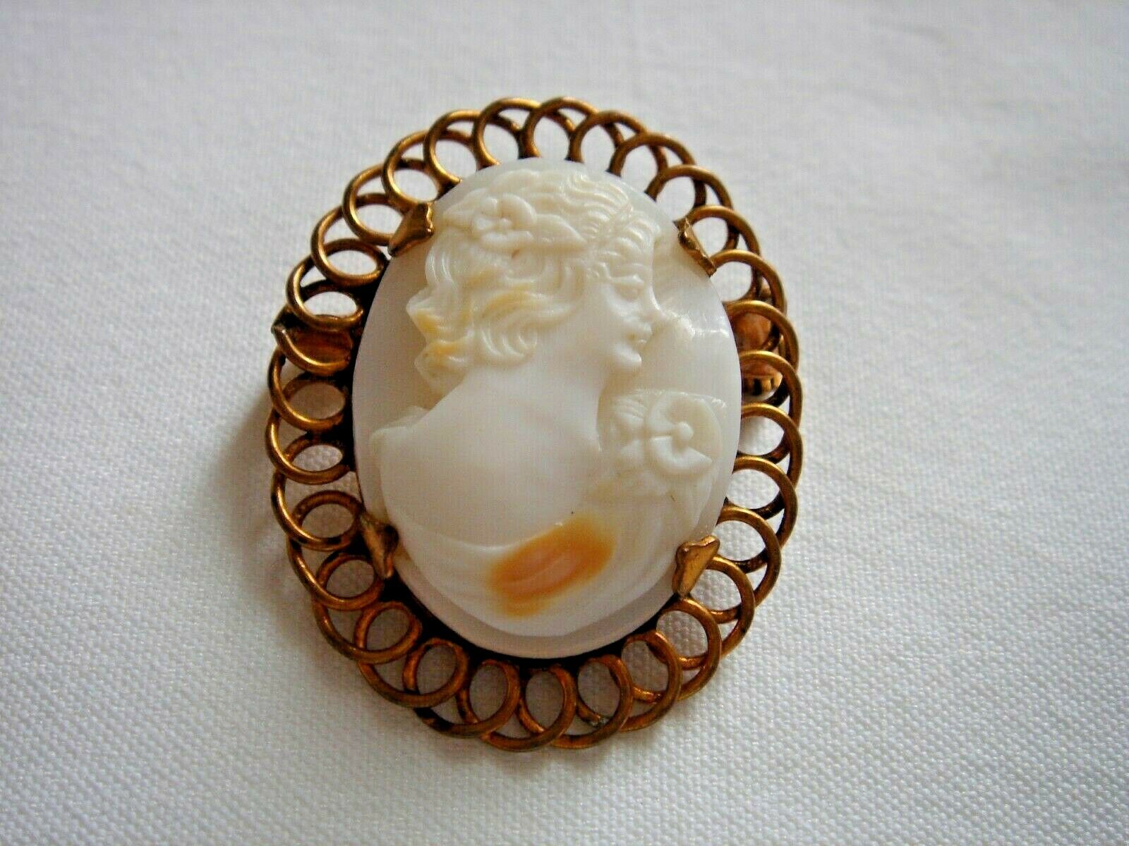 Vintage Genuine Carved Shell Cameo  Brooch  Free Shipping