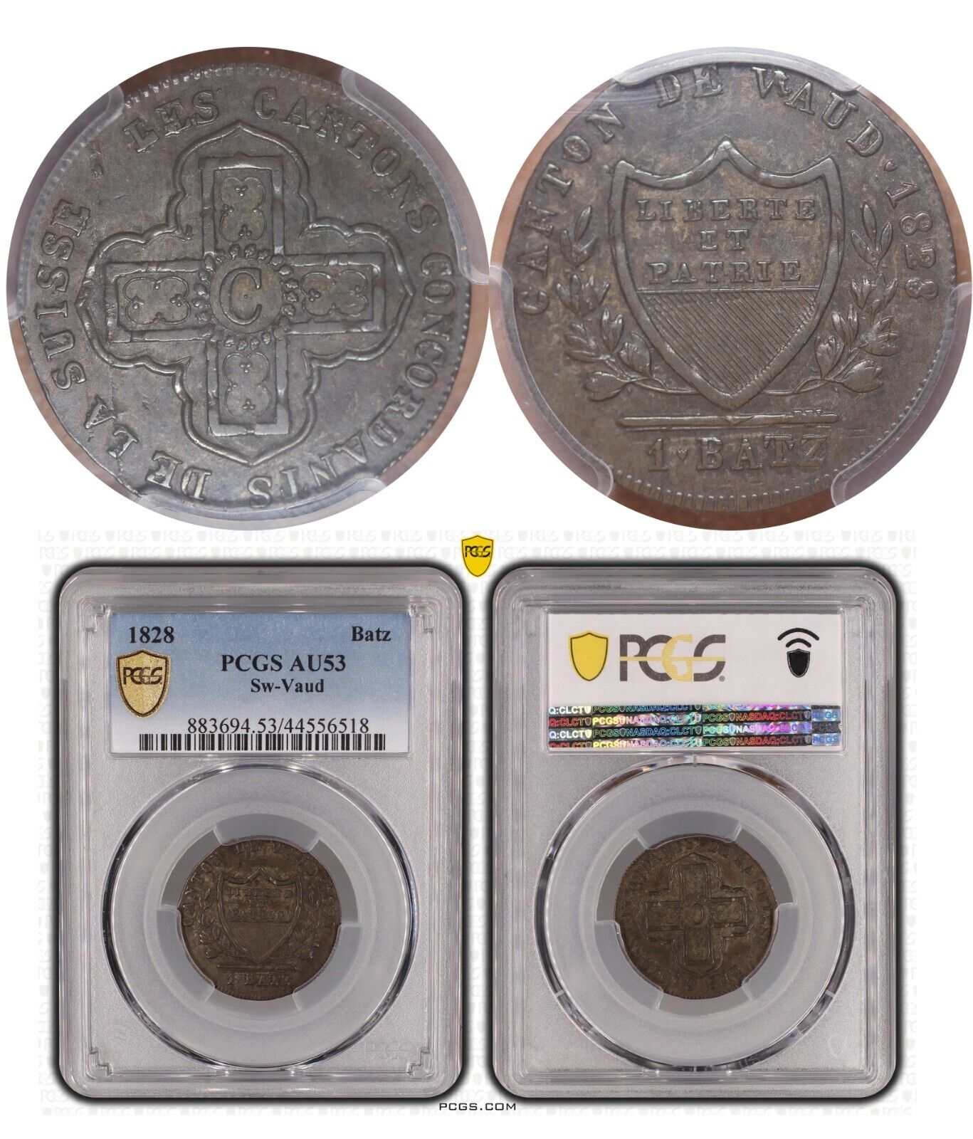 Pcgs Au53 1 Batzen 1828 Canton Of Vaud  Coin # 20