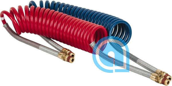 Air Brake Hose 15 Ft. Coiled Nylon Tubing Assembly Red And Blue Set H-30301
