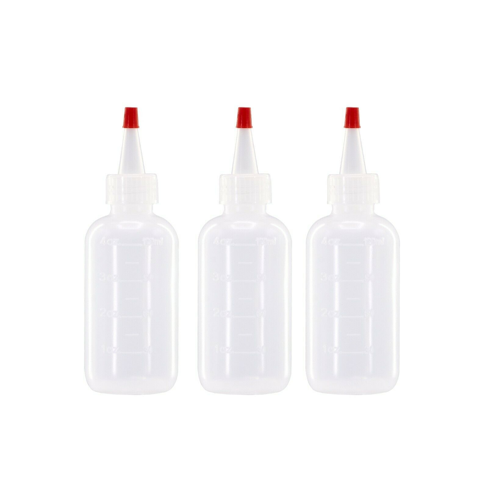 3 Pack Of 4oz (120ml) Plastic Boston Round Squeeze Bottles + Yorker Caps Ldpe