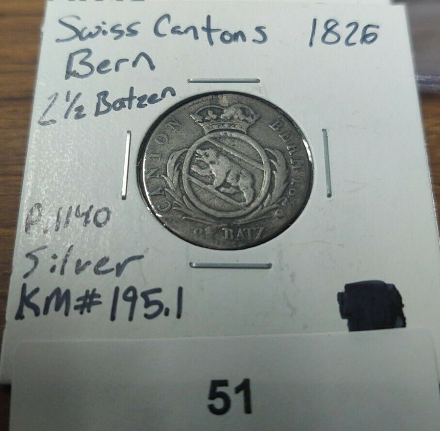 1826 Switzerland Swiss Cantons Bern 2.5 Batzen (batz) Km#195.1 Silver Coin  #51