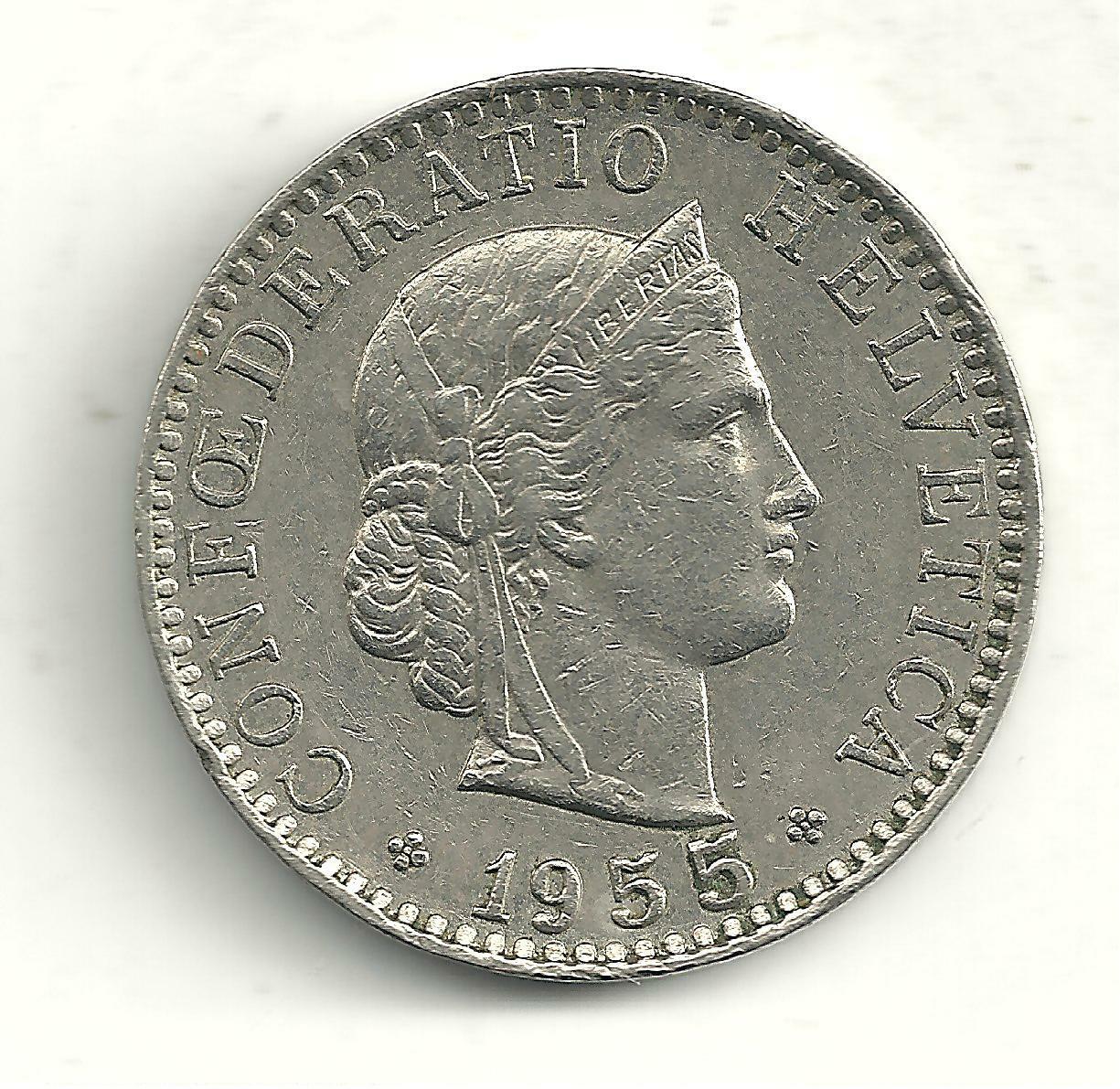 Higher Grade 1955 B Switzerland 20 Rappen Coin-a925