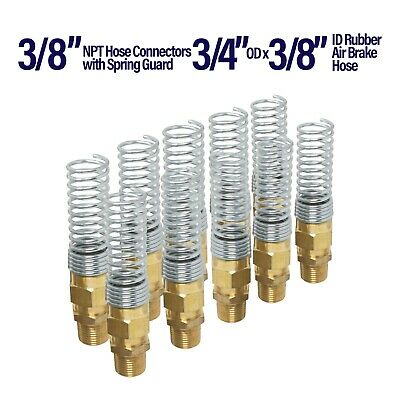 (10) Brass Air Brake Hose Ends With Spring Guard 3/8" Od X 3/8" Male Npt