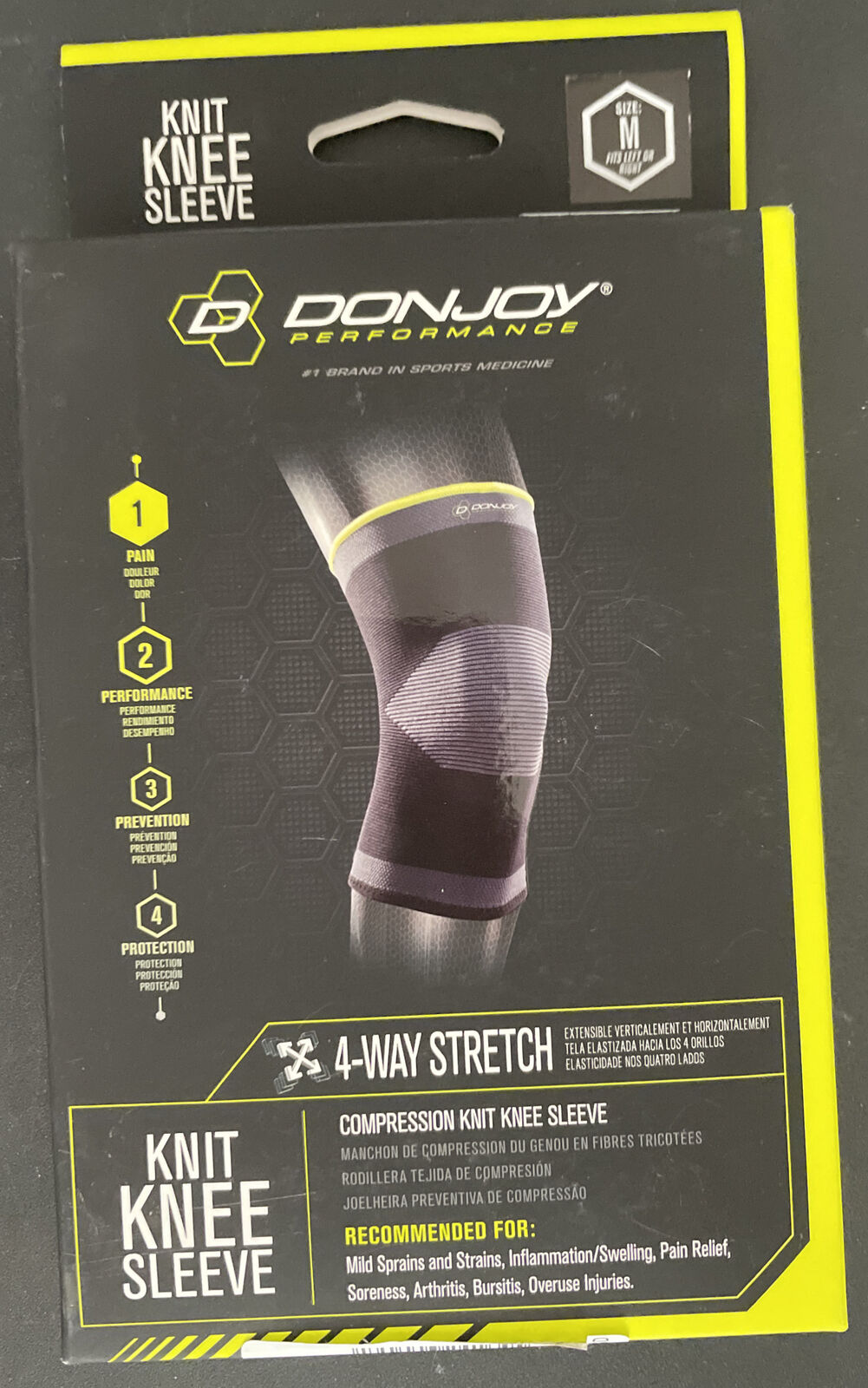 Donjoy Performance Compression Knit Knee Sleeve, Medium, 4-way Stretch, New