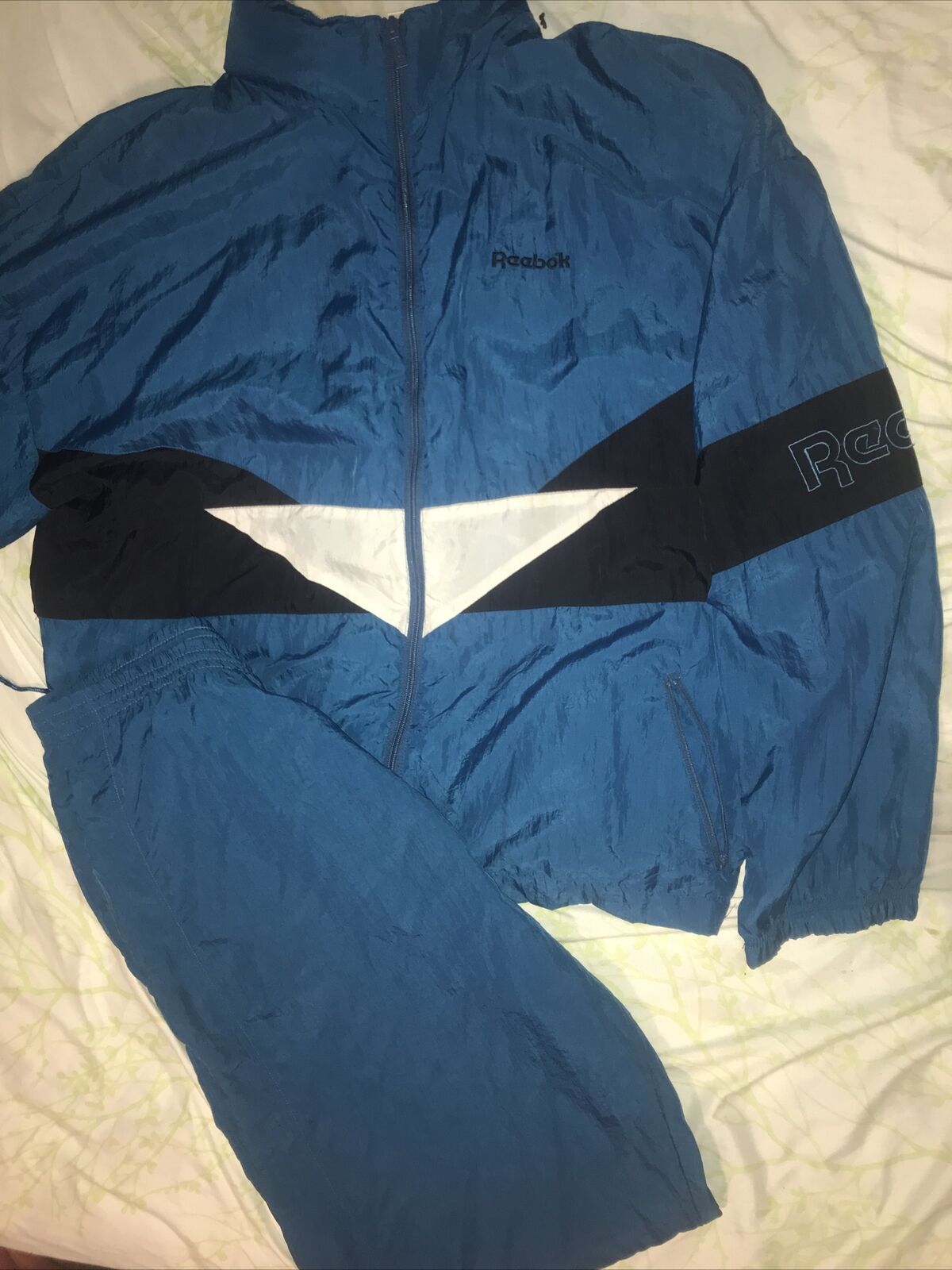 Vintage Reebok Windbreaker Track Suit Jacket Pants Xl 90s Blue White Black