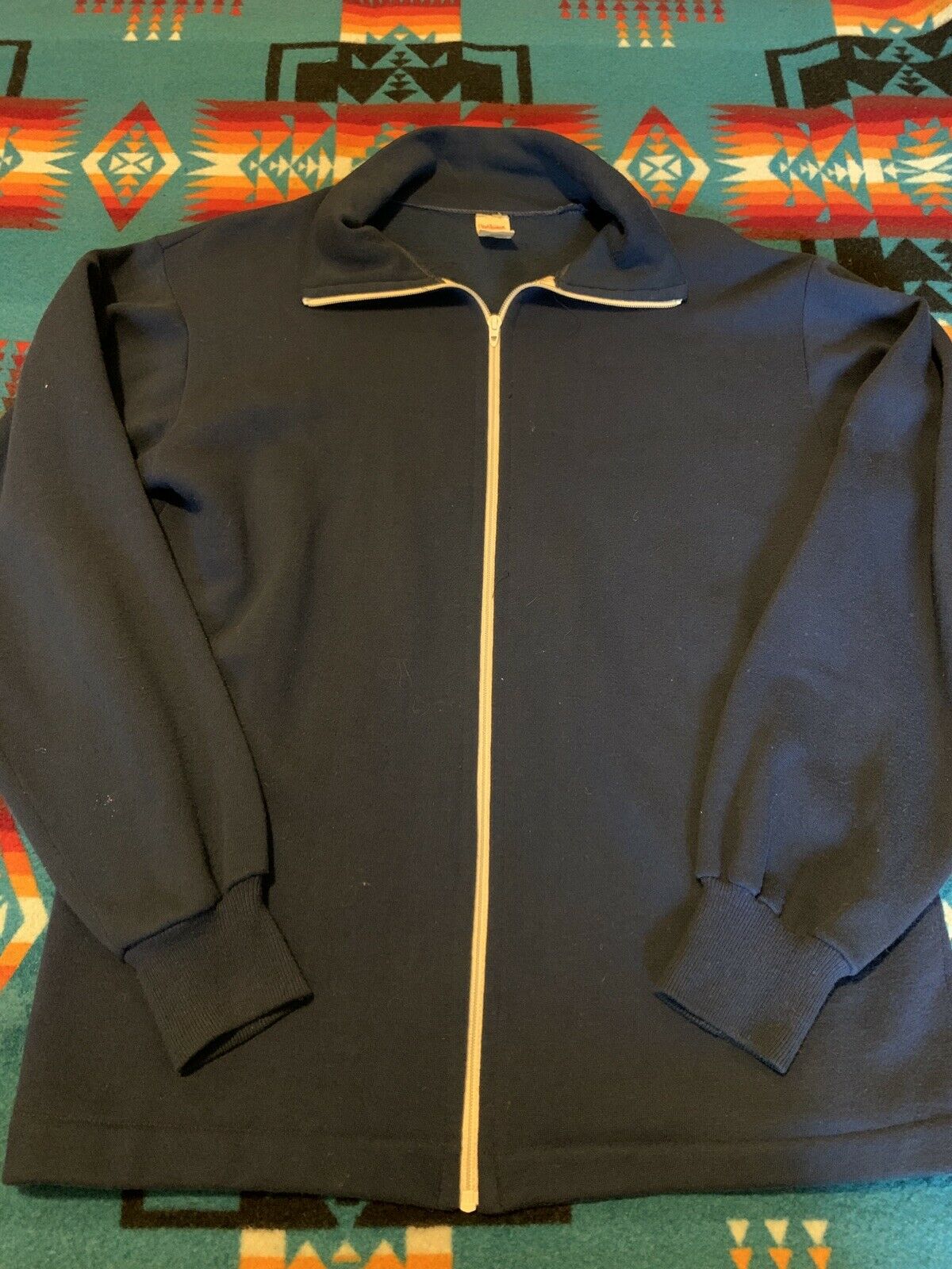 Faded Dark Blue Sportswear Zip Up Vintage Sweatshirt Distressed Talon Large Vtg