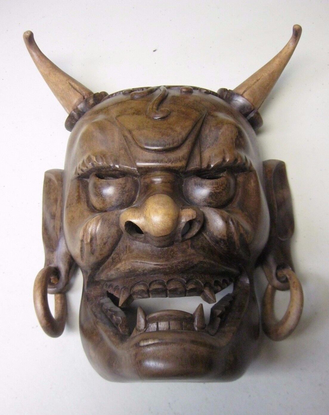 Balinese Wood Hand Carved Evil Warrior Mask From Indonesia - Approx 10"