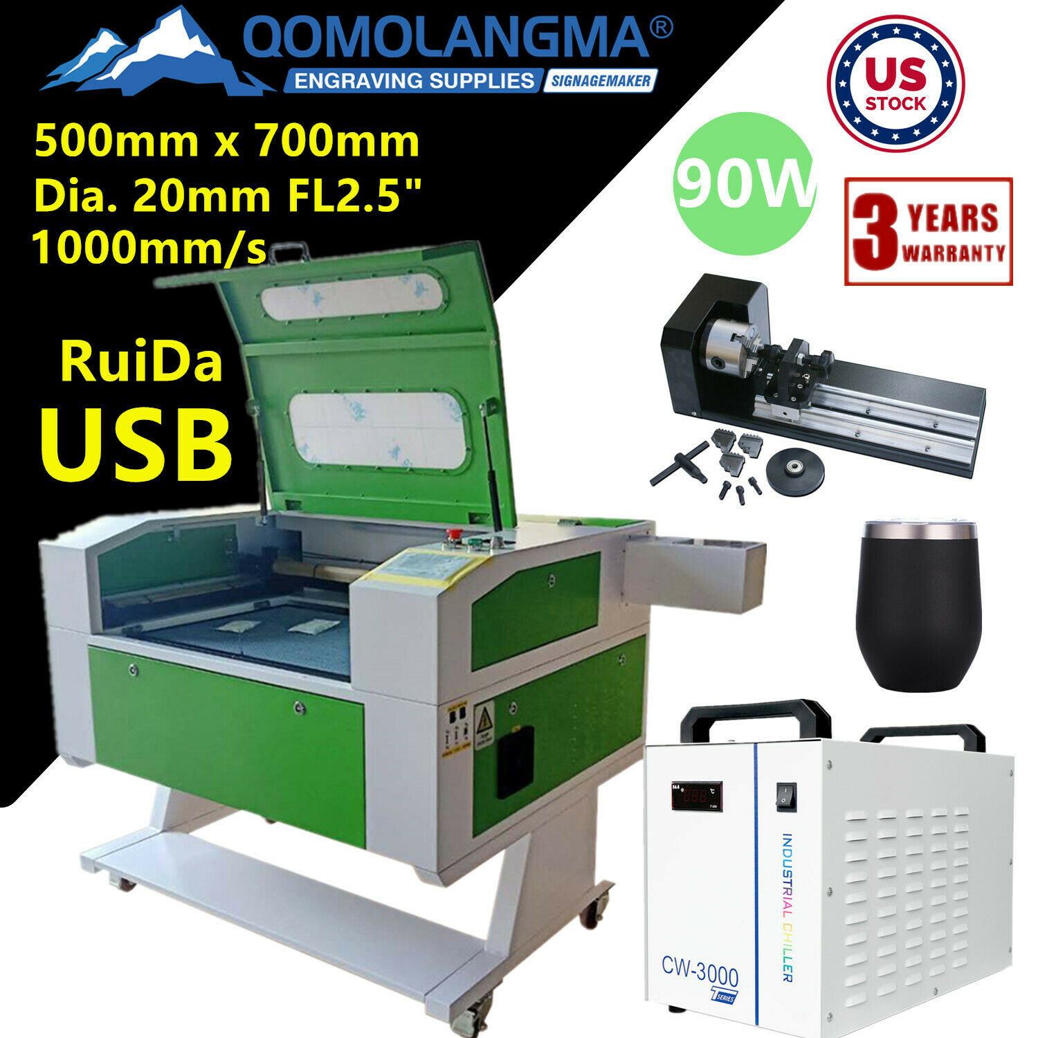 90w Co2 Laser Cutter With Double Side Open Door & Electric Lifting & Rotary Axis