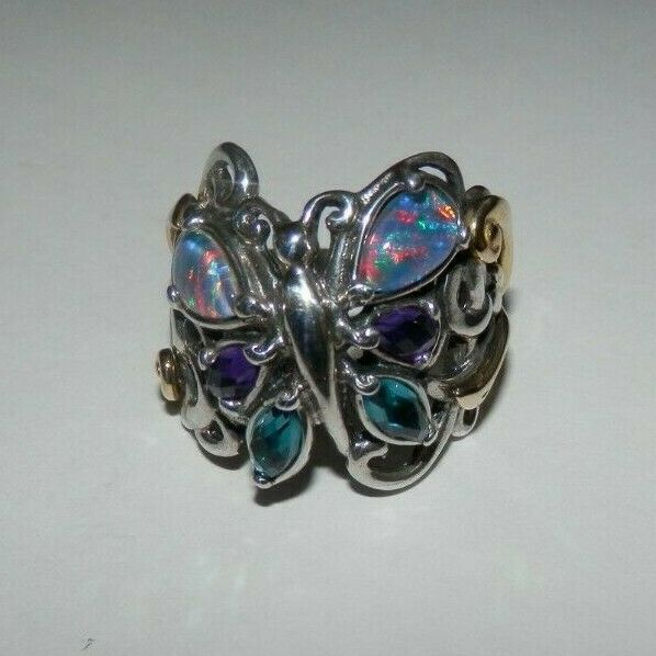 Carolyn Pollack Multi-gemstone Mixed Metal Butterfly Ring Size 7