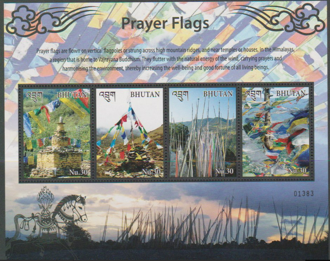 Bhutan 2016 Prayer Flags Religion Horse Temple Buddhism Stamp Sheetlet