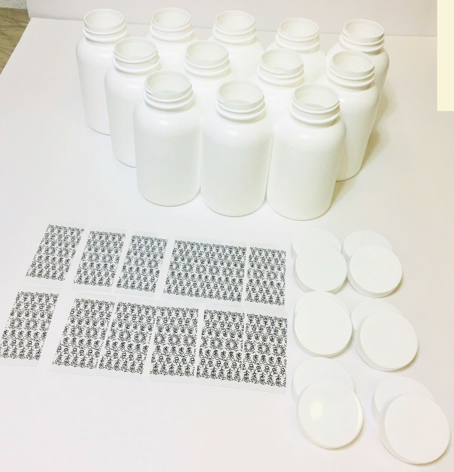Plastic Bottles Set Of 12 Hdpe 175cc Pill Packer Bottle. With Caps And Seals.