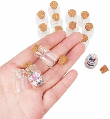 10/20x Extra Mini Tiny Clear Glass Jars Bottles With Cork Stoppers Crafts 1ml