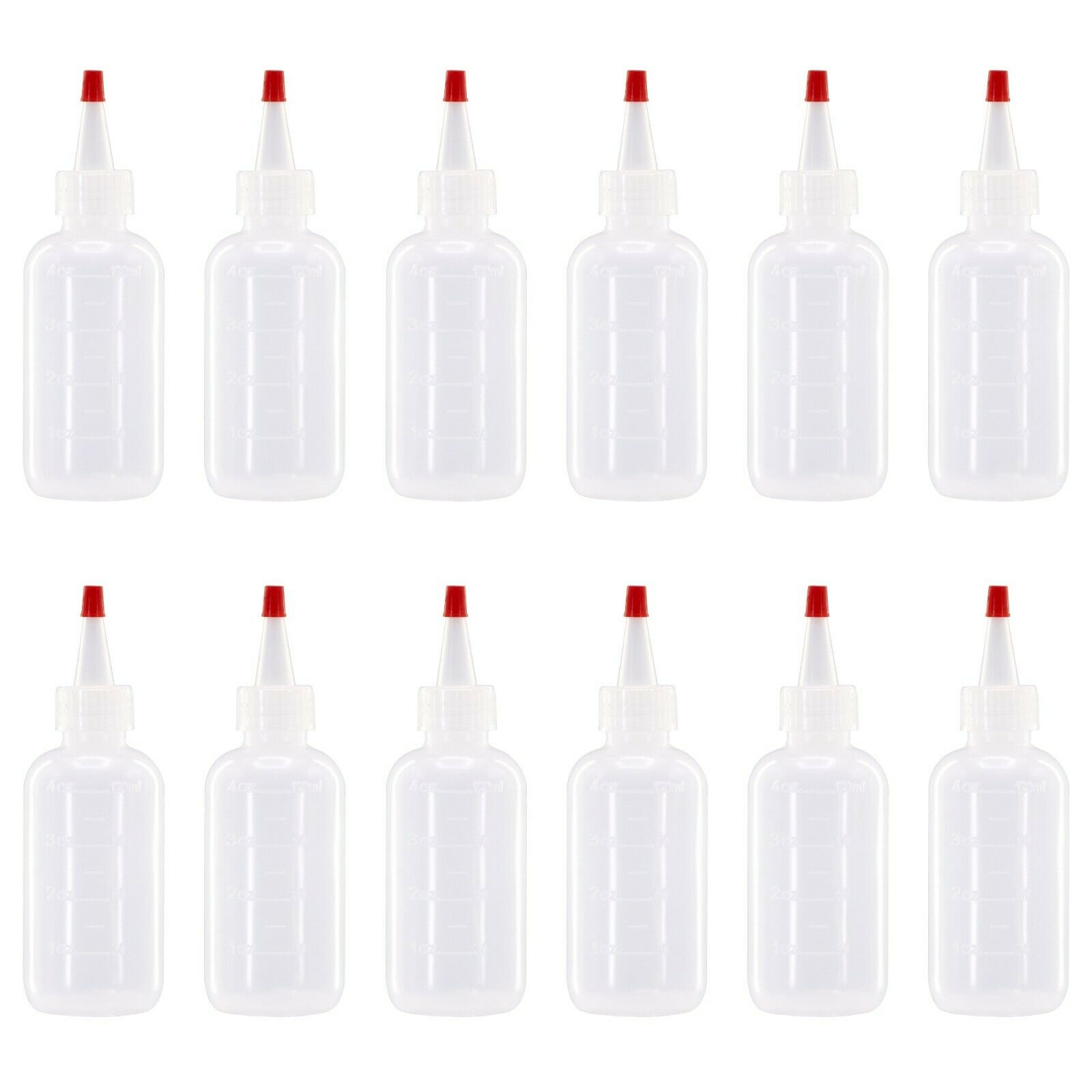 12 Pack Of 4oz (120ml) Plastic Boston Round Squeeze Bottles + Yorker Caps Ldpe