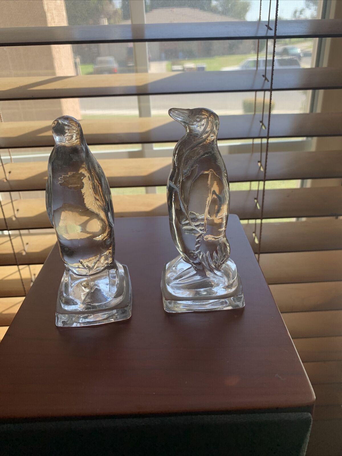 Pair (2) Glass Penguin Paperweight 4 3/4