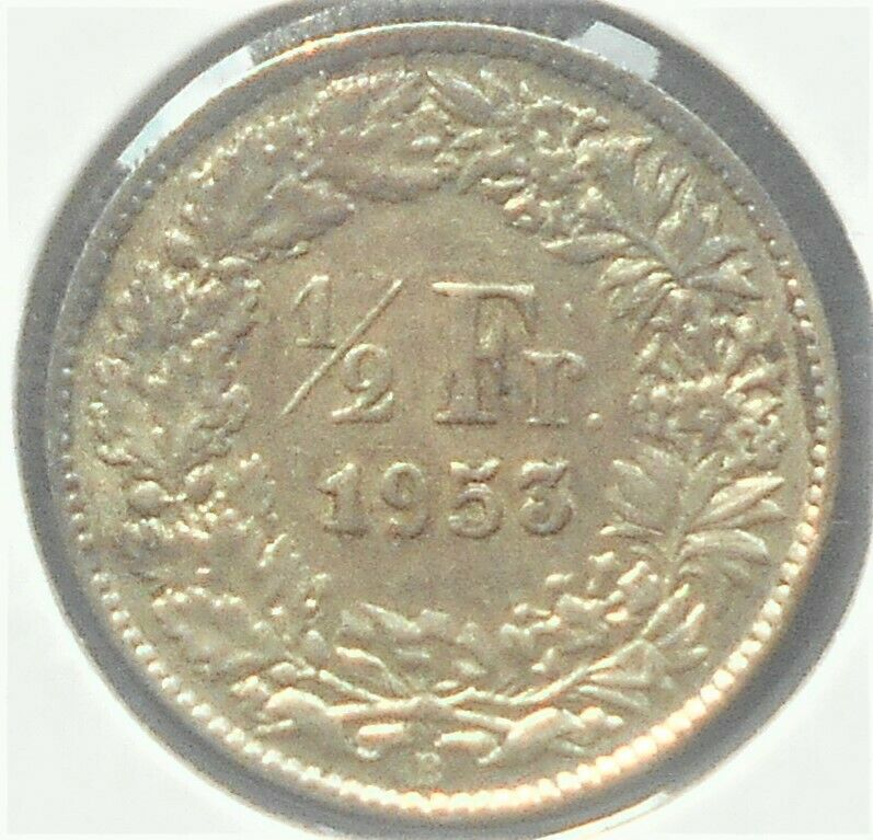 .835 Silver 1953 B Switzerland 1/2 Franc Standing Helvetia Nice # Box 23