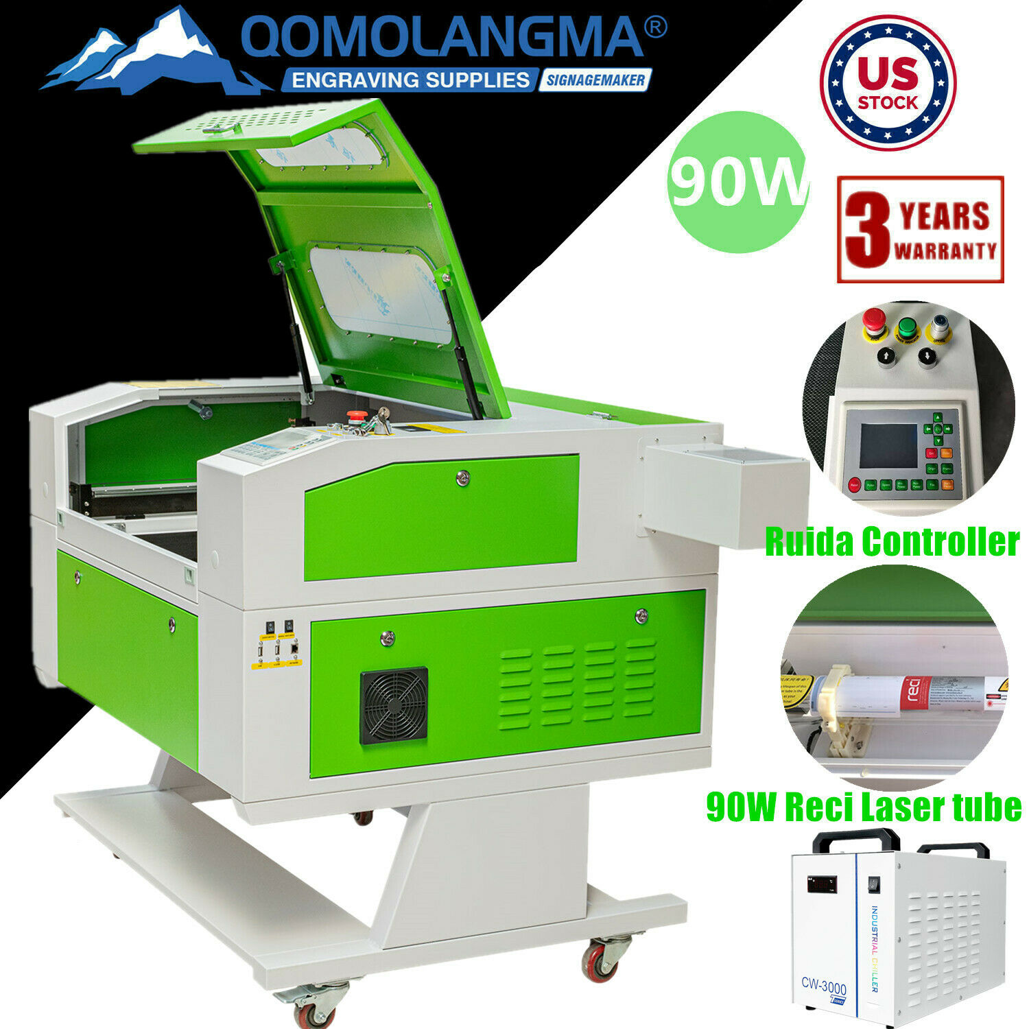 Usa 90w Co2 Laser Cutter With Double Side Open Door&electric Lifting&ruida&usb
