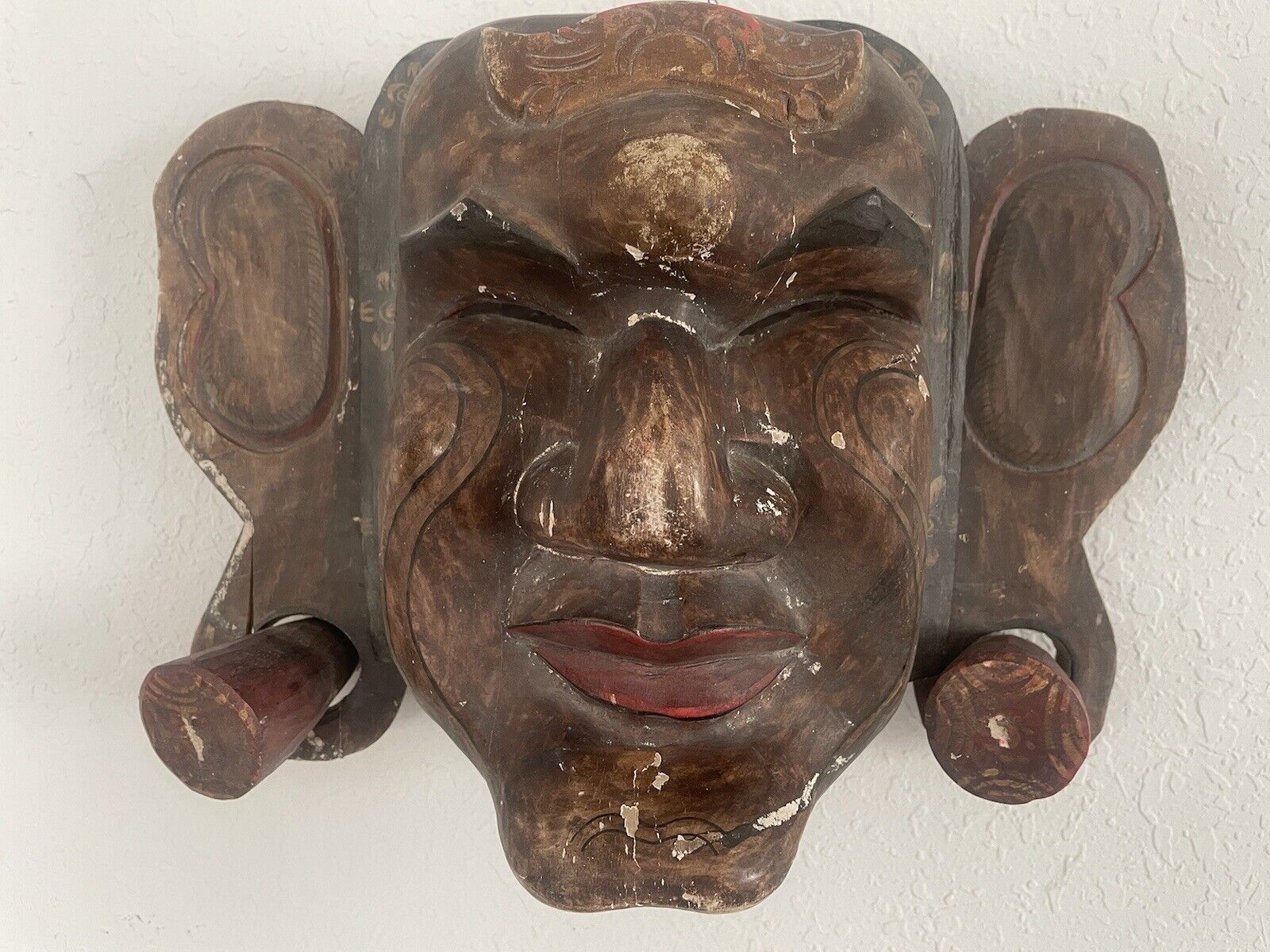 Pair Of 19th C. Hand Carved Masks From Balinese Mythology