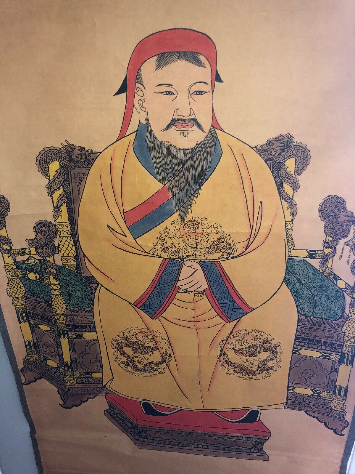 Scroll Chinese Vtg King 1200 Century Asian Dragon Motif Art Emperor Ruler