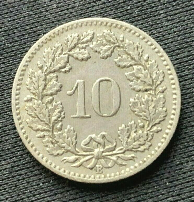 1900 B Switzerland 10 Rappen Xf +     Copper Nickel World Coin     #c172