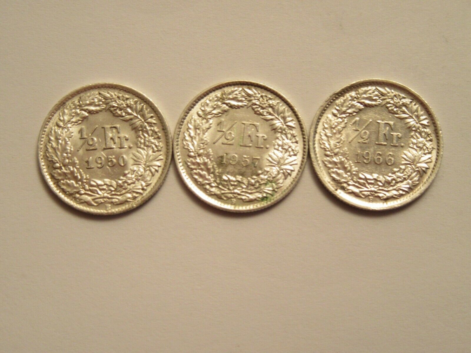 Lot Of 3 Switzerland Silver 1/2 Fr., 1950, 1957, 1966, Nice Condition