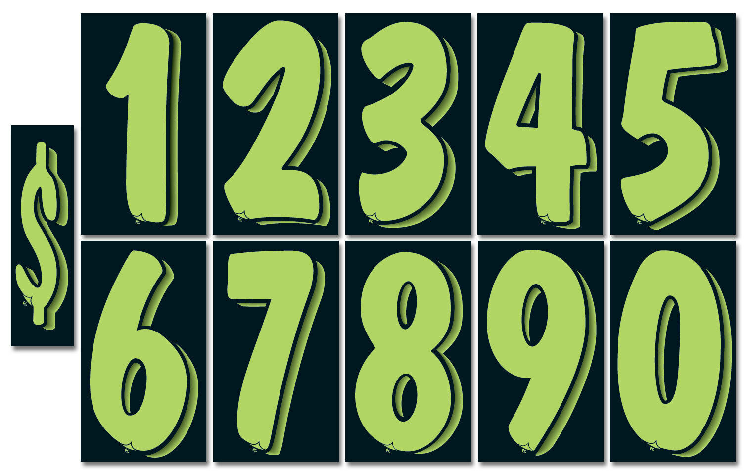 Advertising Numbers Window Stickers Vinyl Digits Car Price (7.5" Green & Black)