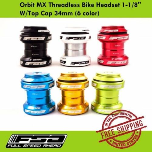 Fsa Orbit Mx Threadless Bike Headset 1-1/8" W/top Cap 34mm (6 Colors)