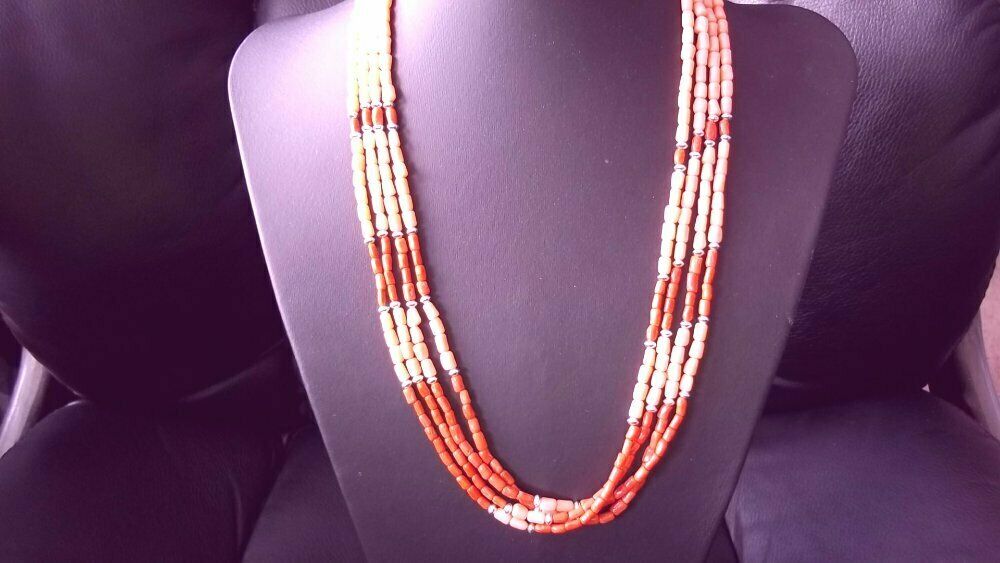 100% Natural Pink And Red Coral Necklace With Sterling Silver Findings