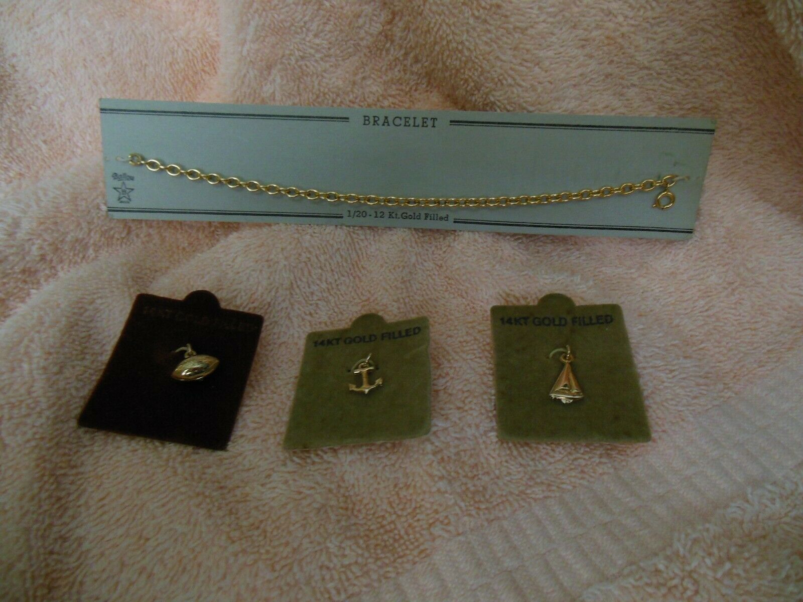 Old Yellow Gold Fill Ballou Chain & Amco Charms Lot...nice