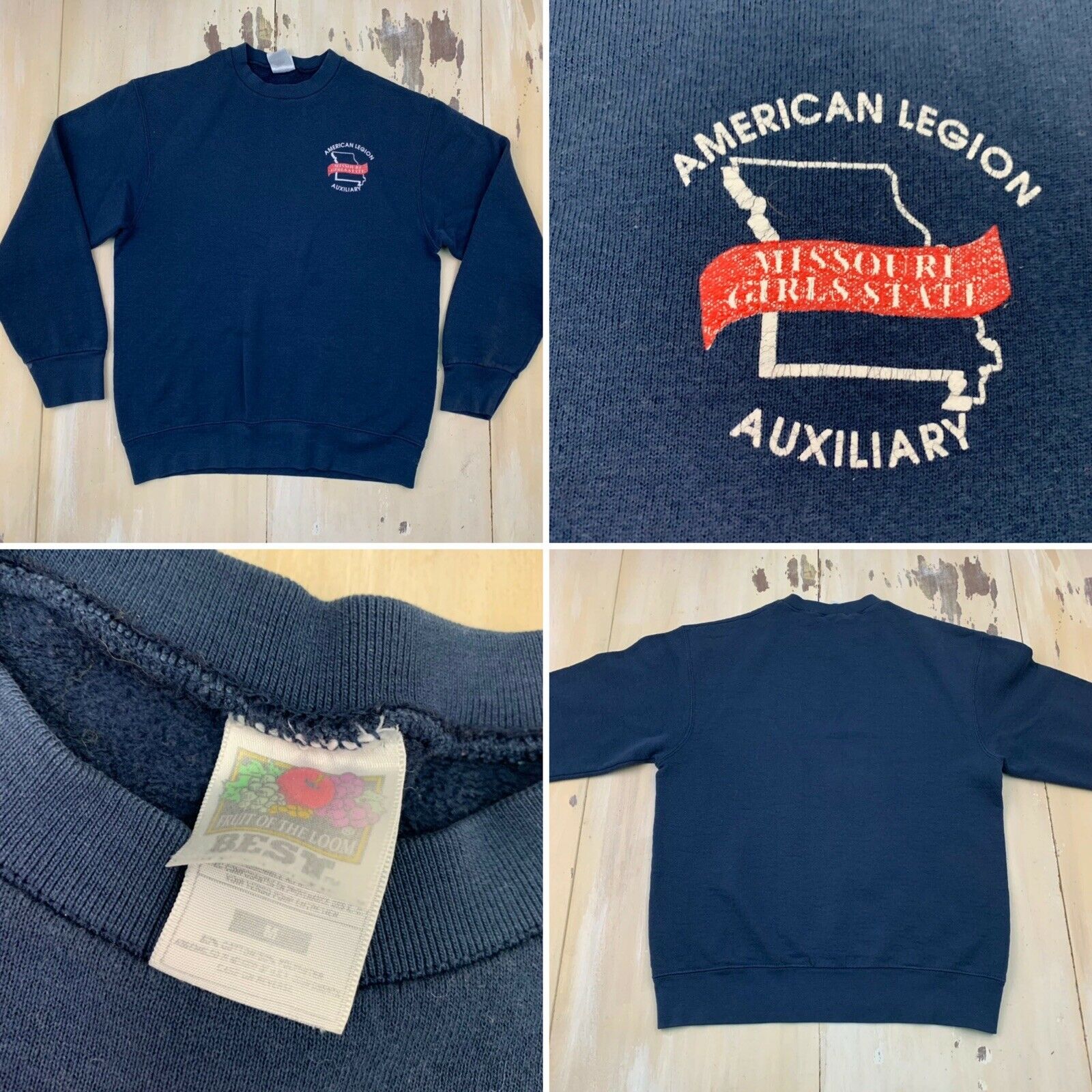 American Legion: Vtg 90s Navy Blue Fruit Of The Loom Best Sweatshirt Mens Medium