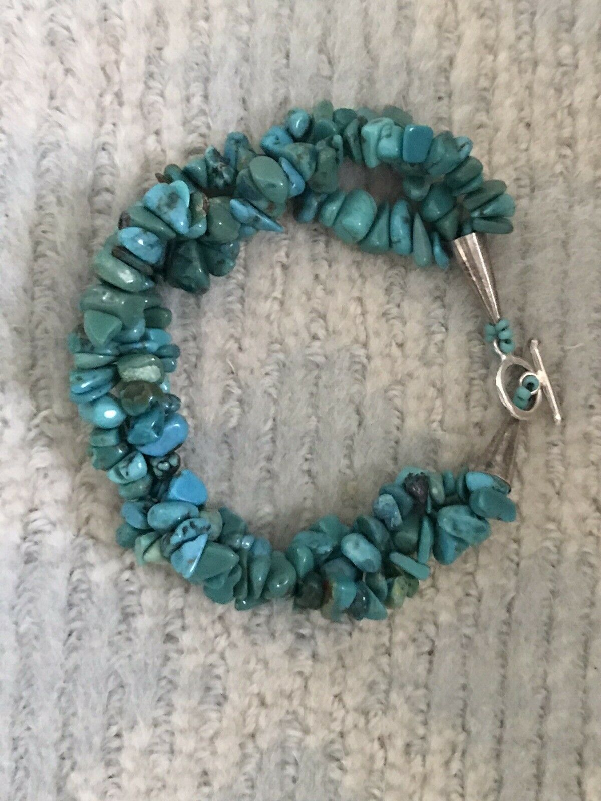 Genuine Turquoise Nugget Bracelet With Sterling Silver Toggle Clasp & End Caps