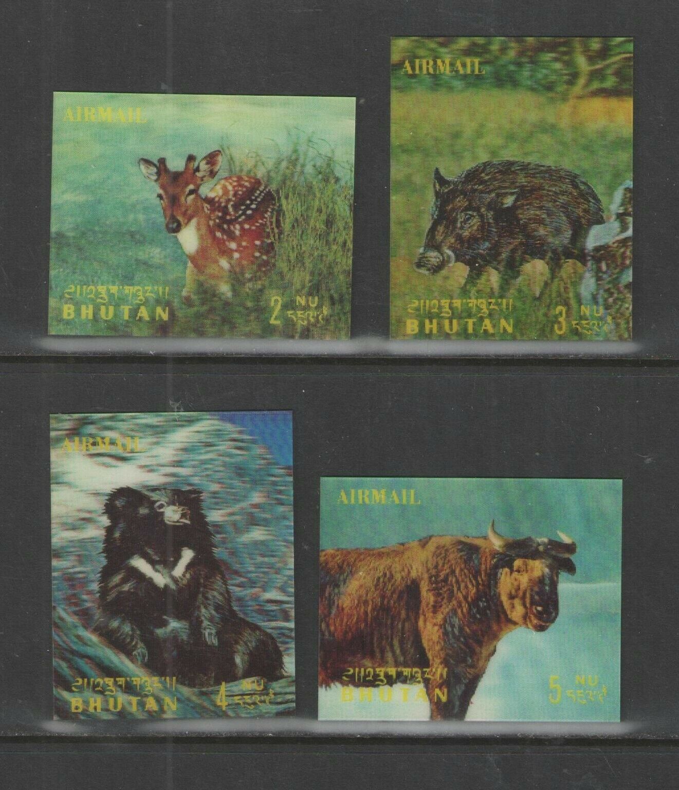 Bhutan { 1970 } Animals 3d Stamp Set Scott # 116i-116l Mnh { High Values }