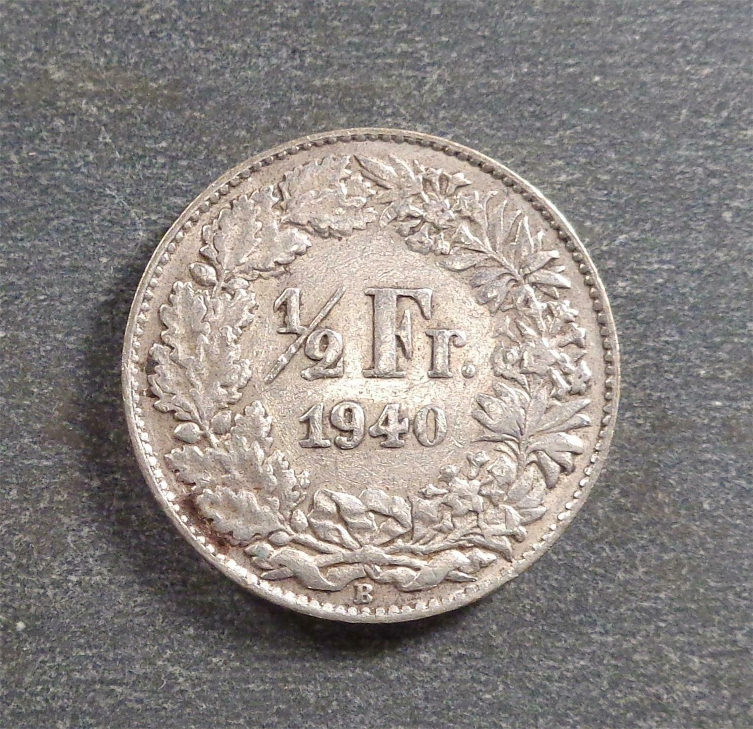 Switzerland, Silver 1/2 Franc, 1940, Toned