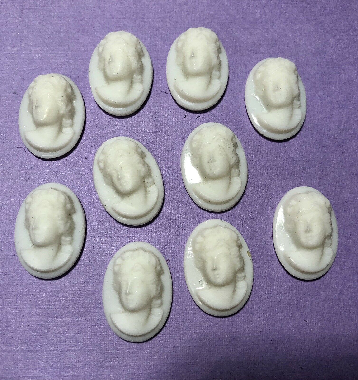 10 Vintage Raised Relief Unset Glass Victorian Edwardian Lady Cameos 18x13mm