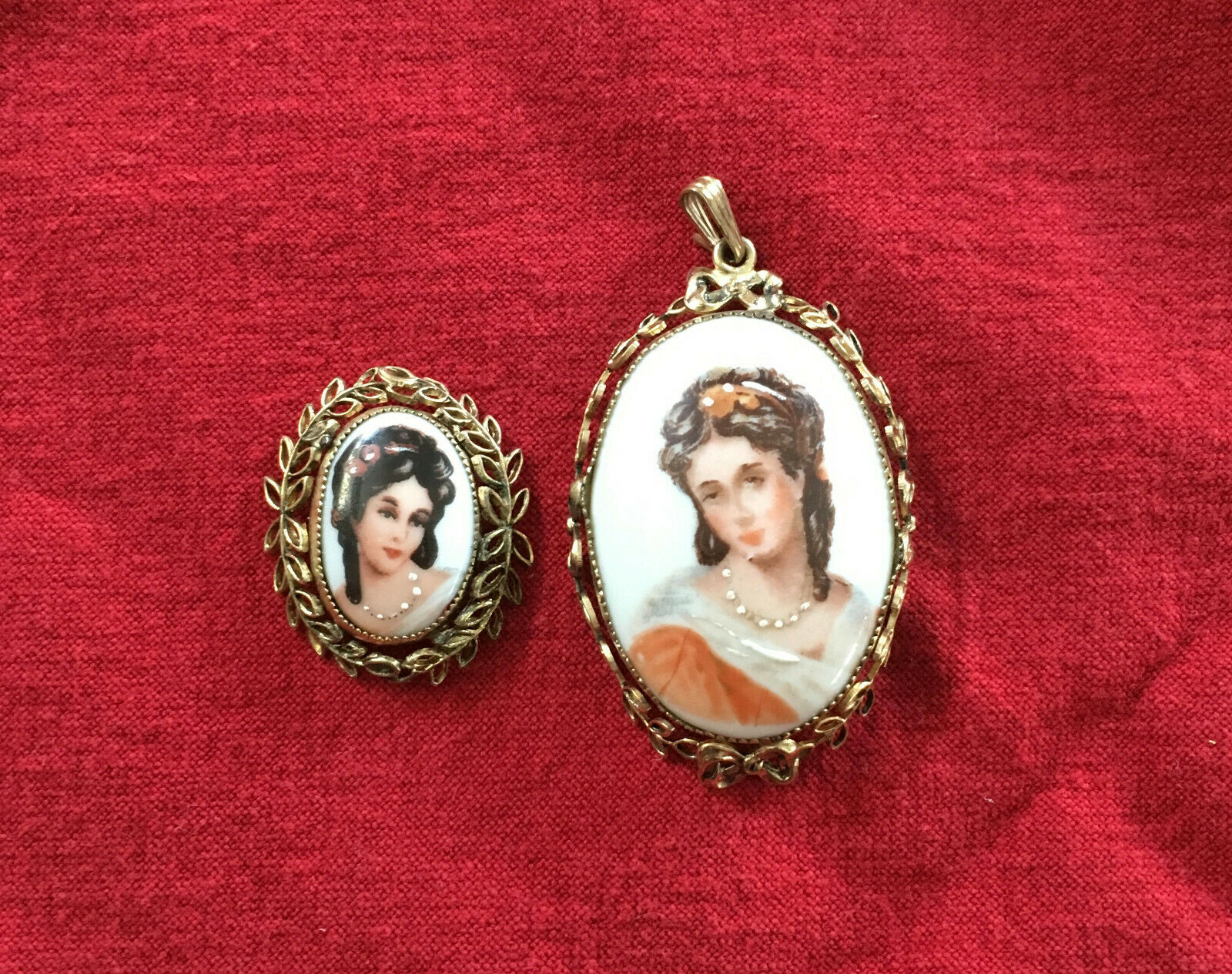 Vintage Limoges Hand Painted Cameo Pendant