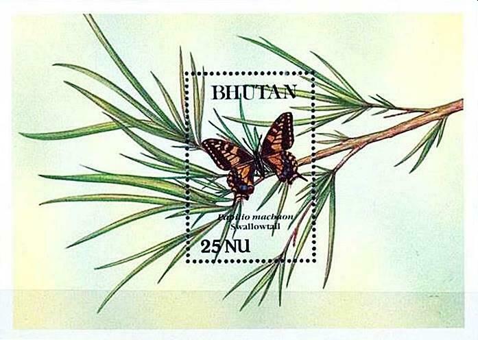 👉 Bhutan 1990 Butteflies & Flowers S/s #8 Mnh Insects