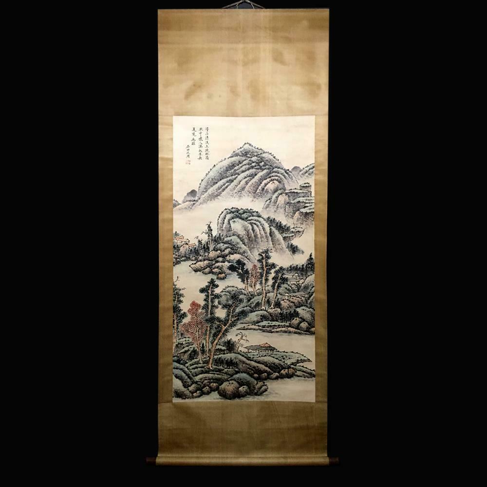 Chinese Old Shen Zhou Scroll Hand Painting Landscape Bw422