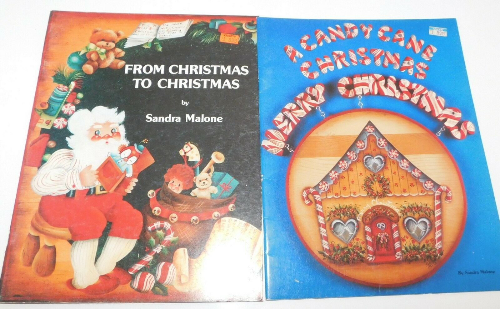 2 Sandra Malone Vintage Tole Painting Books Candy Cane Christmas, From Xmas To