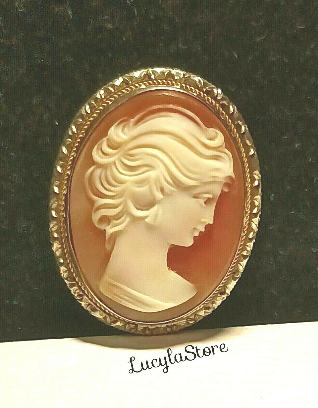 Vintage Camexco Italy Cameo Detailed Shell Silver 800 Brooch Pin Pendant 1.4 In