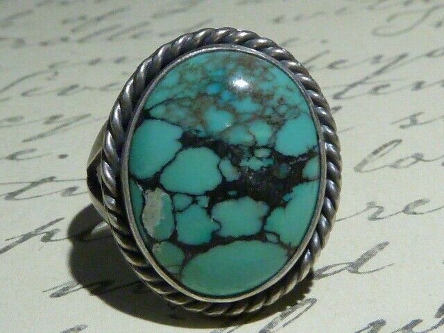 Classic Handcrafted Southwestern Turquoise Ring, Sterling, Size 7-1/2