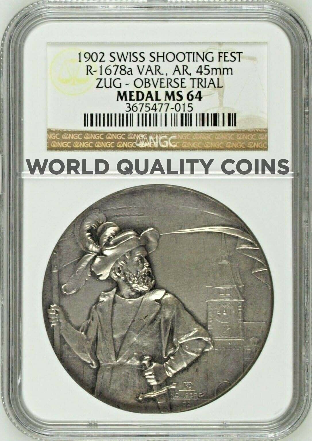 Swiss 1902 Silver Shooting Medal Zug Reverse Trial R-1678c One In The World Ngc