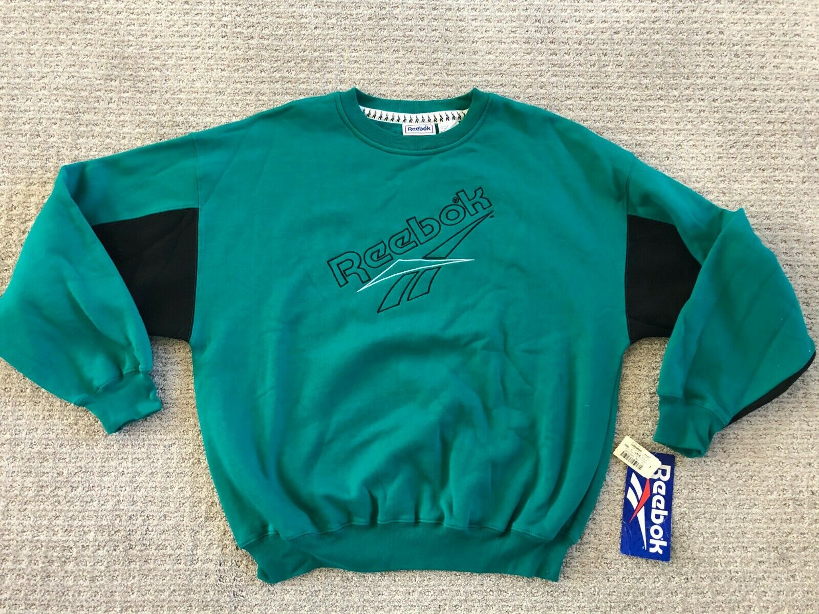 True Vintage 80's Reebok Men's Sweatshirt Medium New W Tags Black Teal Sweet!