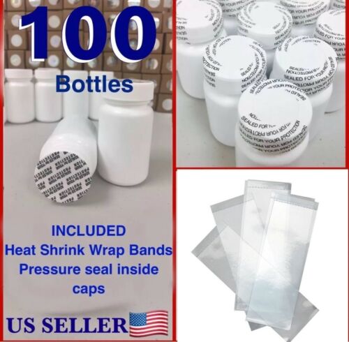 Wholesale 100x Empty White Pill Bottle Tablet Capsule Container/jar/60cc/ml+seal