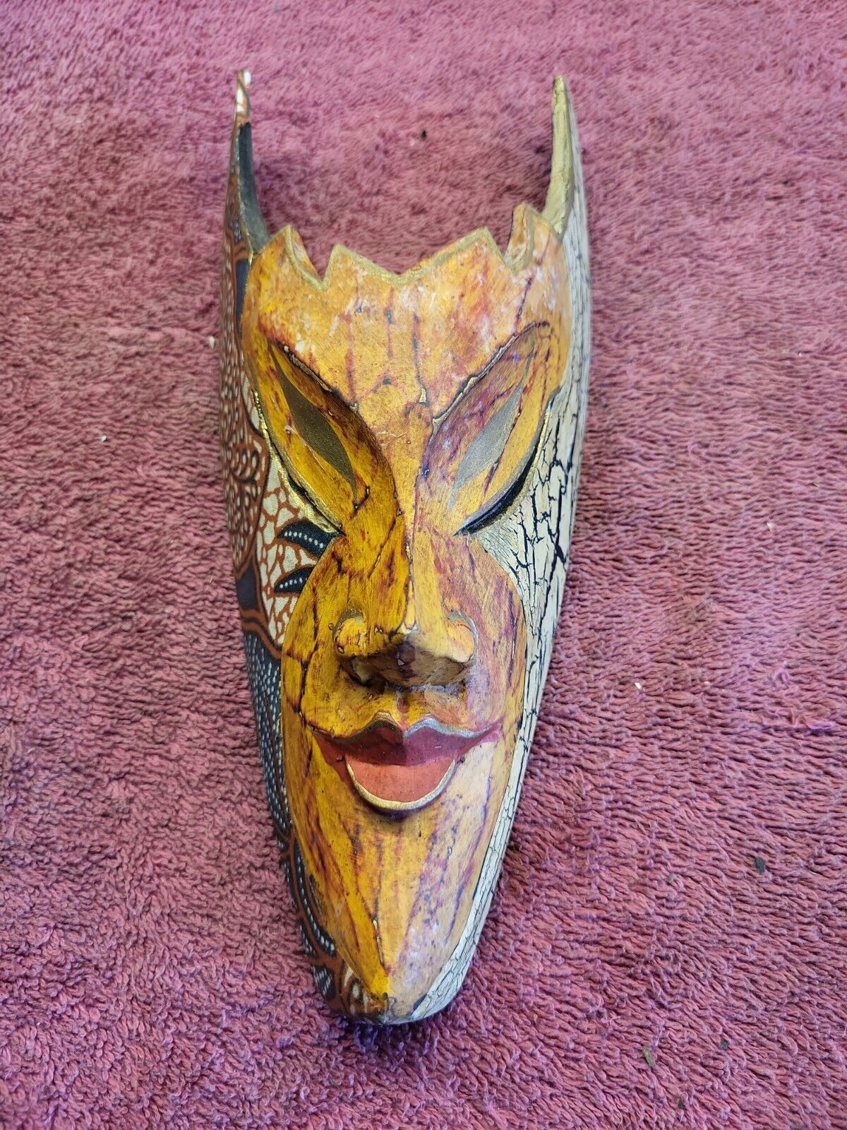 Bali Ethnic Tribal Wood Carved Mask Aflame By Sejati - Tribal Orange/ Gold/red