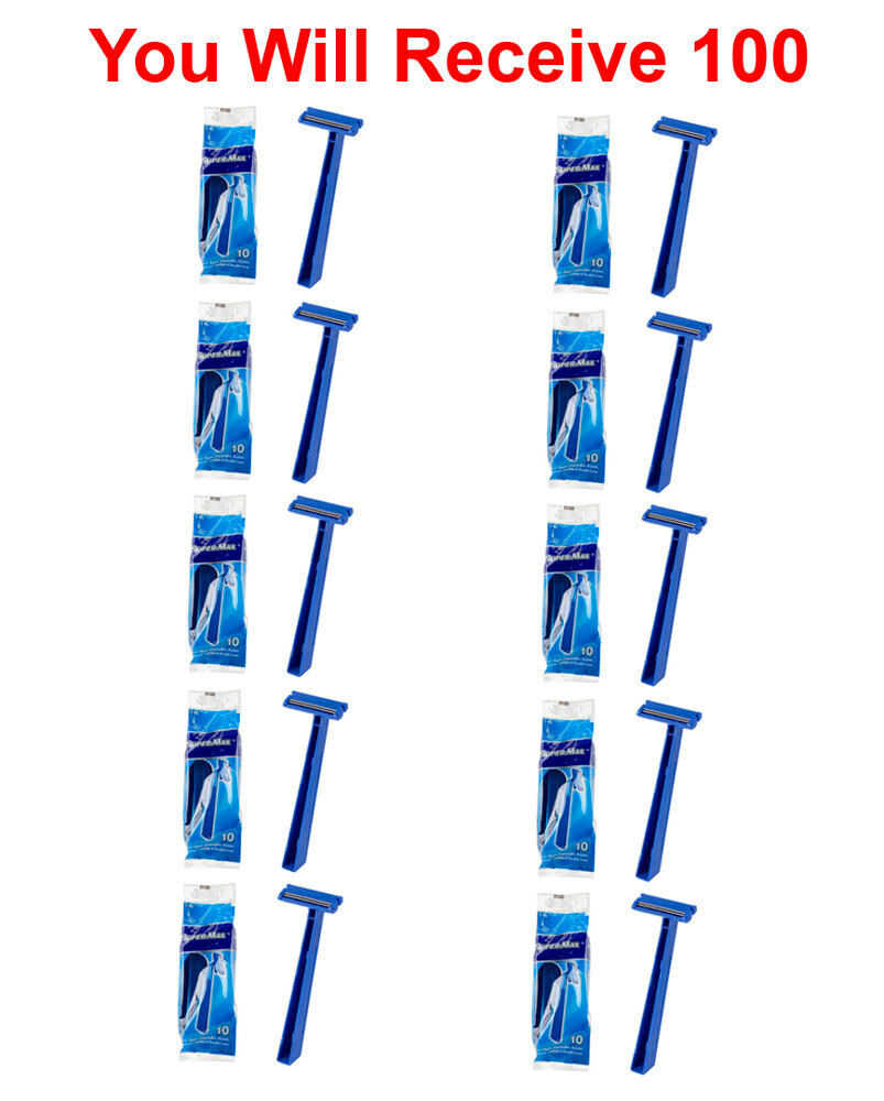 100-pack Super Max Men's Disposable Razors Twin Blade Shavers Bulk Wholesale