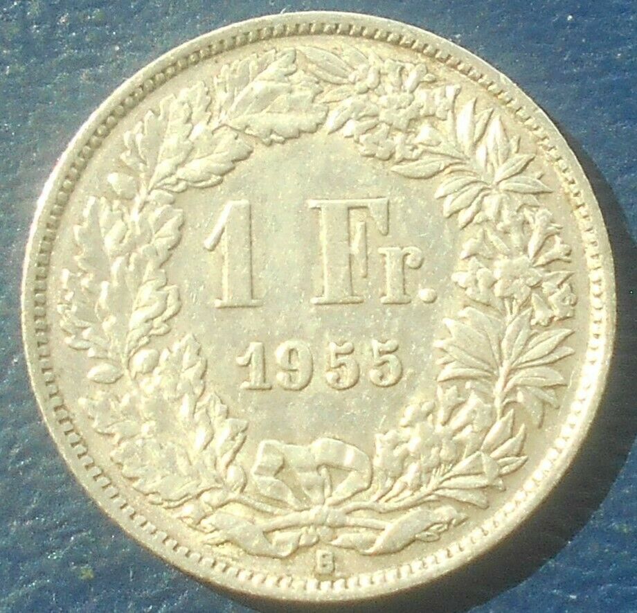 .835 Silver 1955 B Switzerland Franc Standing Helvetia Nice Circulated # 841