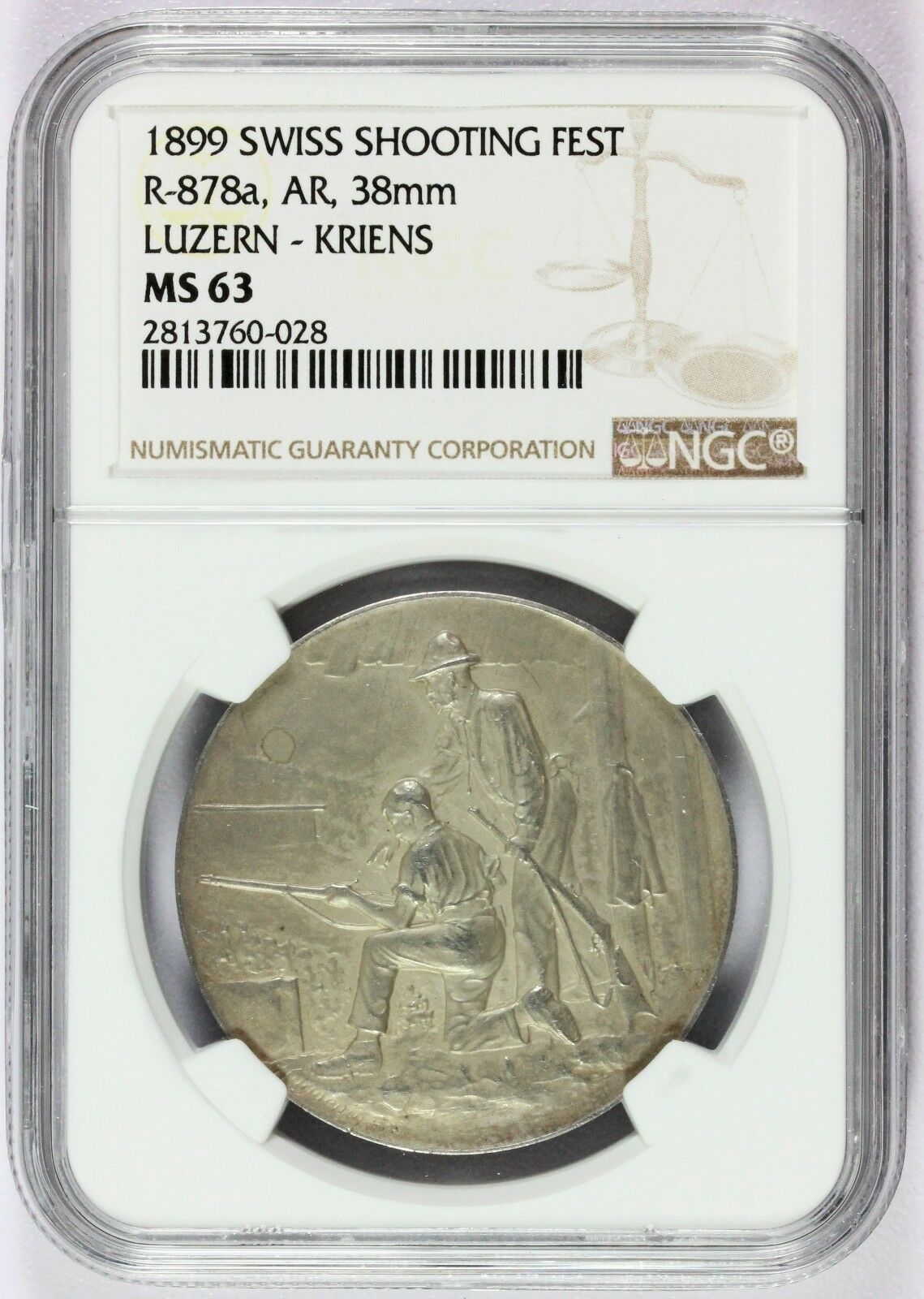 1899 Switzerland Luzern-kriens Swiss Shooting Fest Silver Medal R-878a Ngc Ms 63