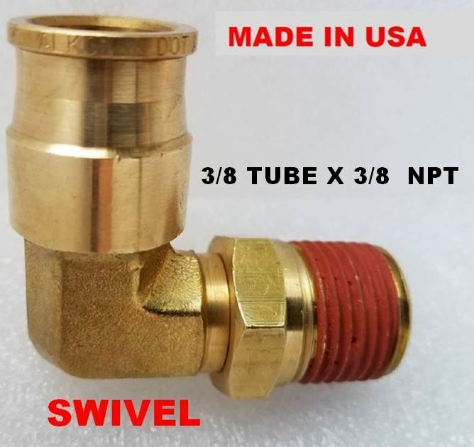 Brass Fitting Quick Connect Dot Air Brake  90  Swivel Male Elbow 3/8 T X 3/8 P