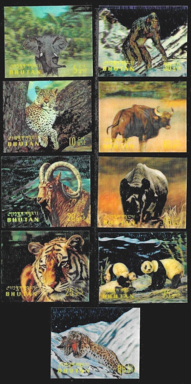 Bhutan - Animals 3d Plastic Stamp Set Mnh