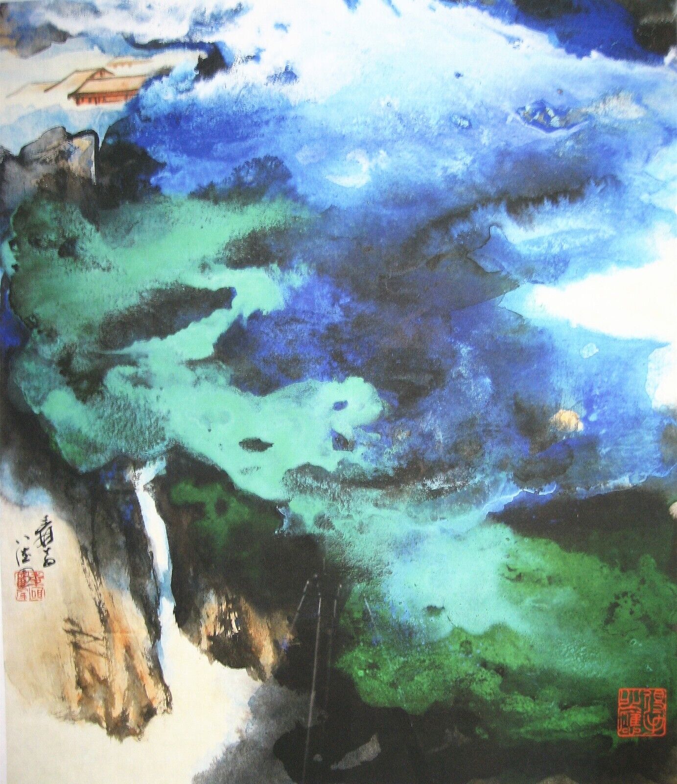 Chinese Painting Scroll Splash Color Landscape By Zhang Daqian 张大千 泼彩山水