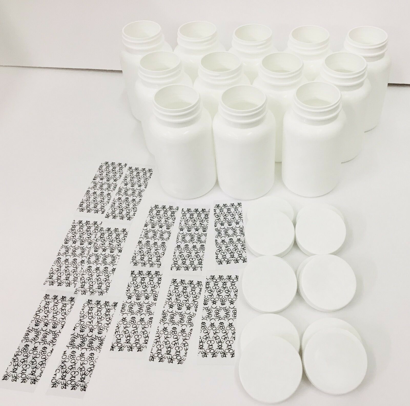 Plastic Bottles Set Of 12 Hdpe 300cc Pill Packer Bottle. With Caps And Seals.